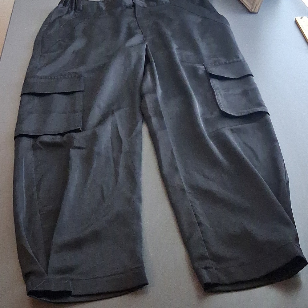Rebecca Minkoff RM Black Satin Cargo Trousers Pants Small Petite